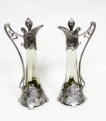 Karafa zdobená cínem - lesní zelená - Art Nouveau - 2ks