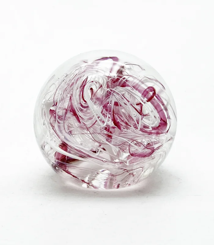 Skleněné těžítko – barevné nitě růžovo bílé